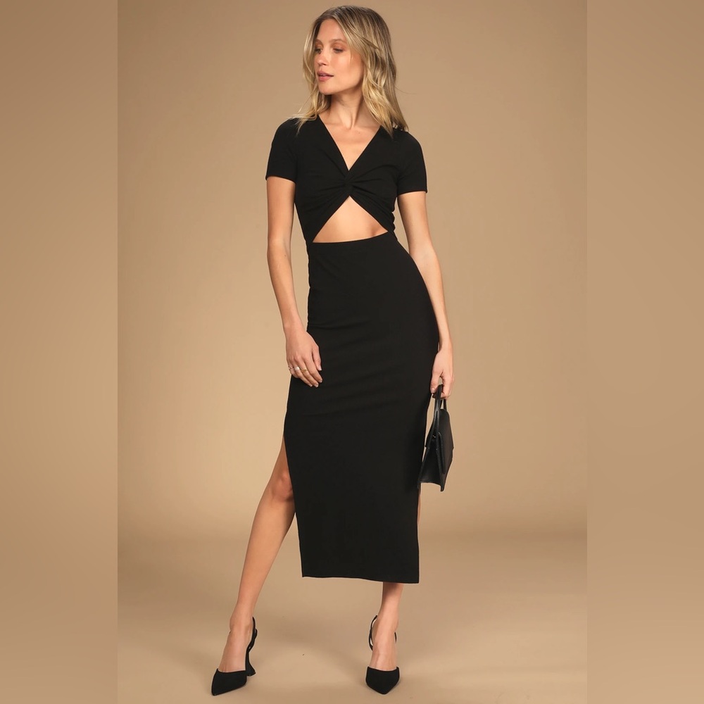 Black Twist Front Cutout Midi Dress Lulus